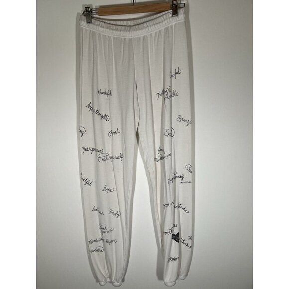 Lauren Moshi cream Brynn Happy Thoughts sweatpants sz S comfy athleisure - Picture 1 of 13
